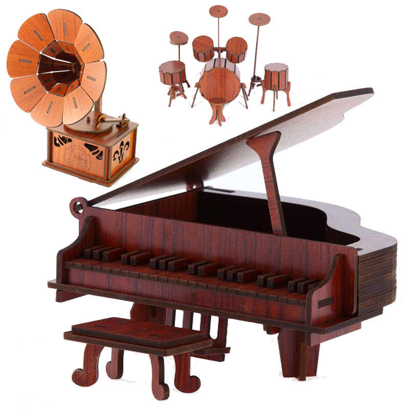 Musical Instrument Piano Phonograph Drum Set 3D Stereo Puzzle Assembly Model